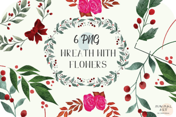 Christmas Flowers, Wreaths, Green Plants Graphics for Illustrations