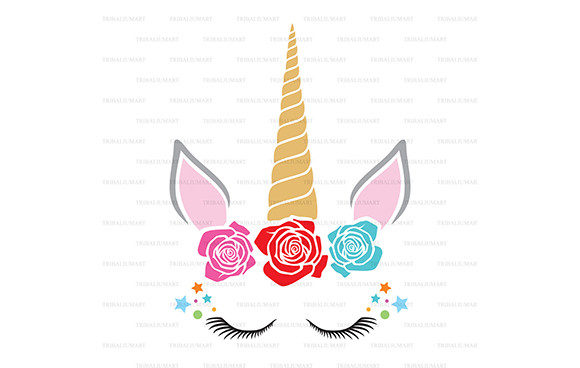 Cute Unicorn Head with Flowers Graphics for Illustrations