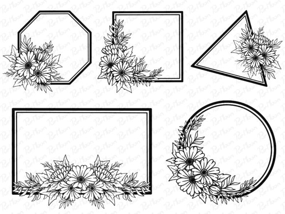 Flowers Line Art Frame Sublimation Graphics for Illustrations