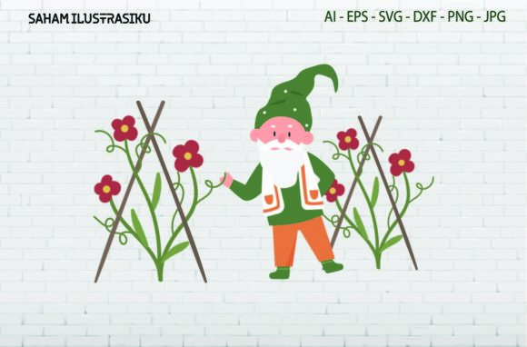 Gnomes Gardening in Spring Flowers Graphics and Illustrations