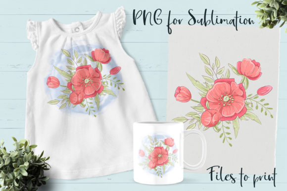 Red Flowers Sublimation Design Print for Graphics & Illustrations
