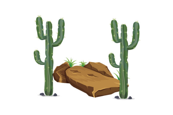 Stone and Grass Cactus Flowers: Graphics for Handmade Art