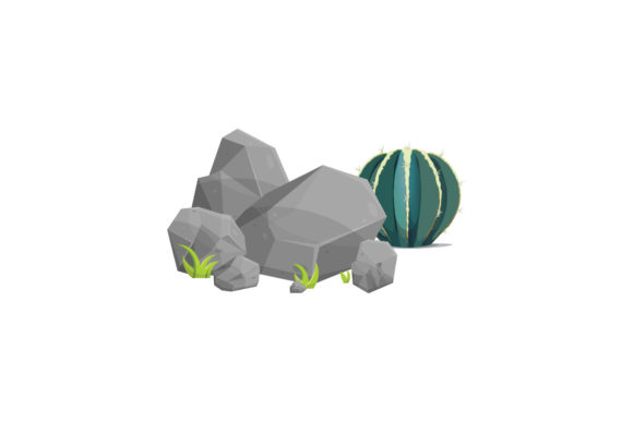Stone and Grass Cactus Flowers Vector for Graphics and Illustrations