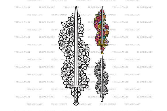 Sword and Flowers Graphics for Editorial Illustrations
