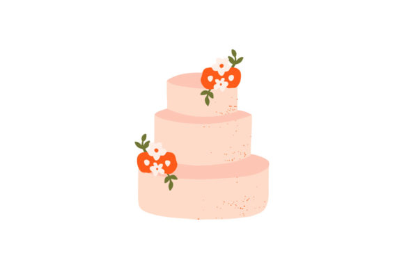 Wedding Cake Decorated Flowers Drawing Graphics and Illustrations