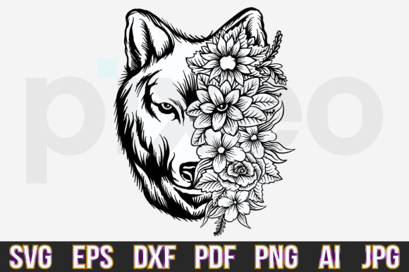 Wolf with Flowers Vector Svg Png Eps Review